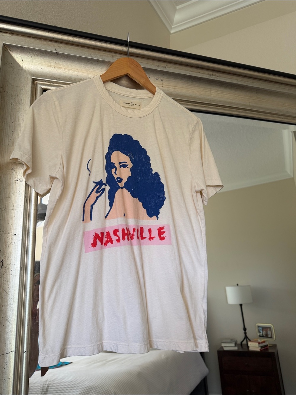 imogene + willie White Tee with Navy & Pink Graphic